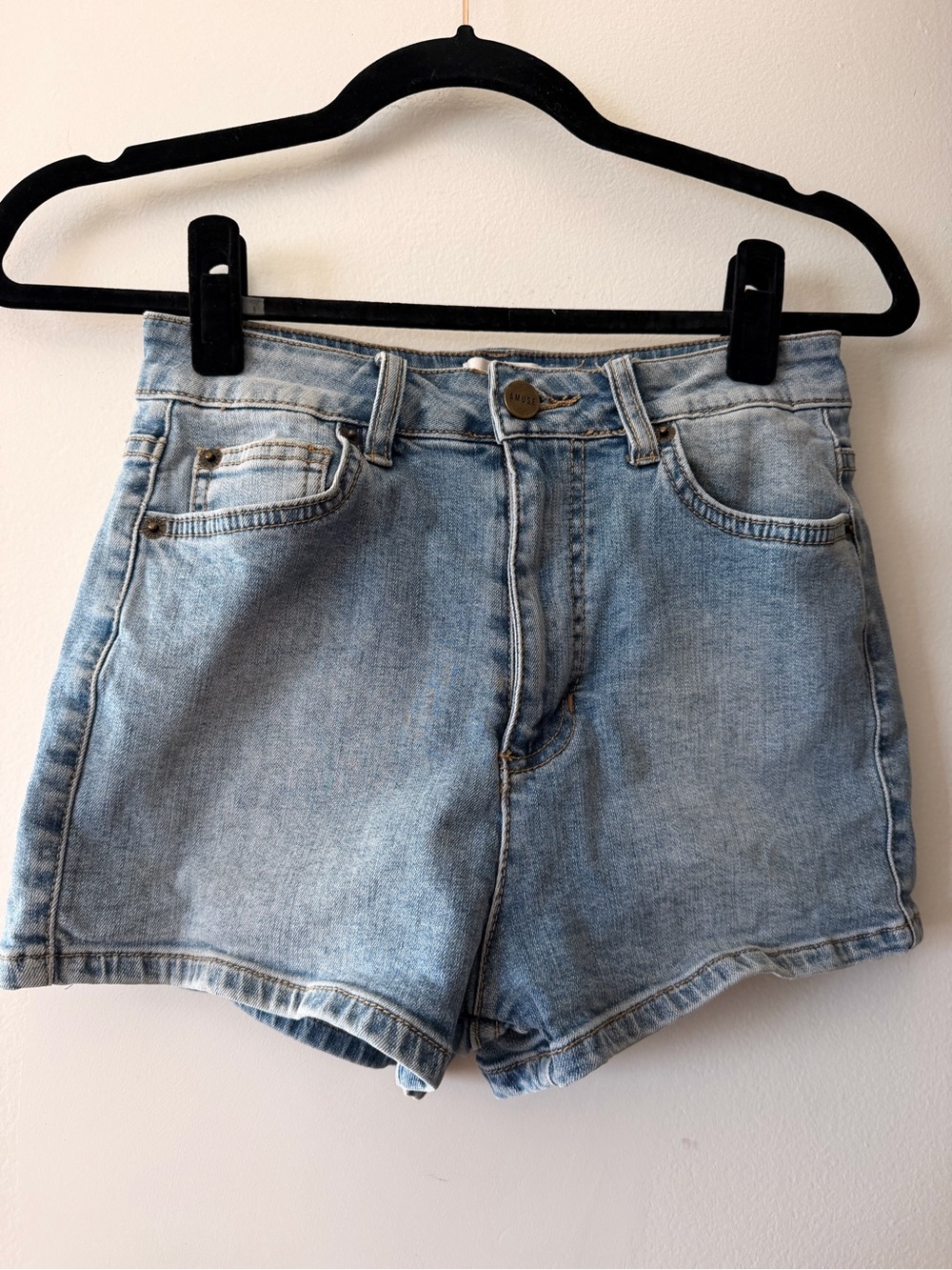 Amuse Society Light Blue High-Rise Denim Shorts